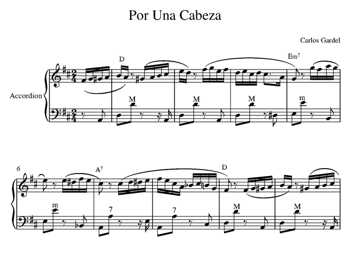 دانلود نت آکاردئون Carlos Gardel - Por Una Cabeza